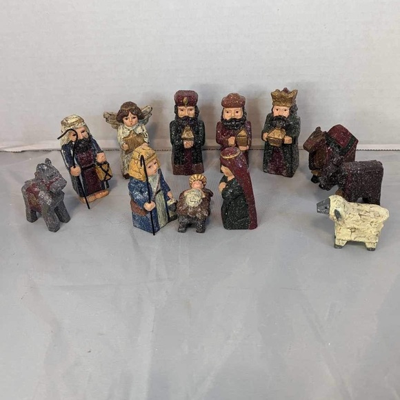 Holiday Vintage 202 12 Piece Nativity Set Target Glitter Rustic 23